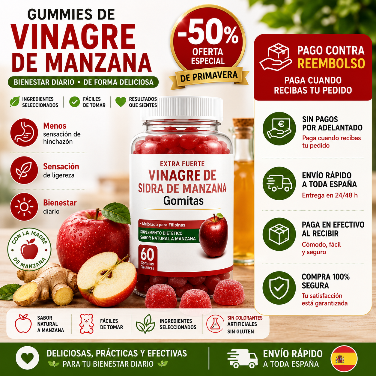 Gummies de Vinagre de Manzana para Digestión y Adelgazamiento – Gomitas Keto Detox 60 Unidades