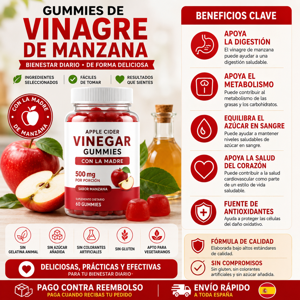 Gummies de Vinagre de Manzana para Digestión y Adelgazamiento – Gomitas Keto Detox 60 Unidades