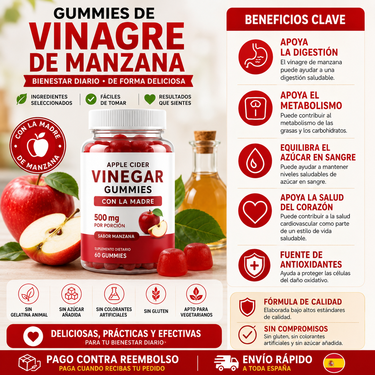Gummies de Vinagre de Manzana para Digestión y Adelgazamiento – Gomitas Keto Detox 60 Unidades