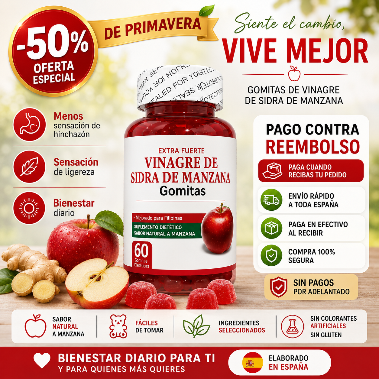 Gummies de Vinagre de Manzana para Digestión y Adelgazamiento – Gomitas Keto Detox 60 Unidades