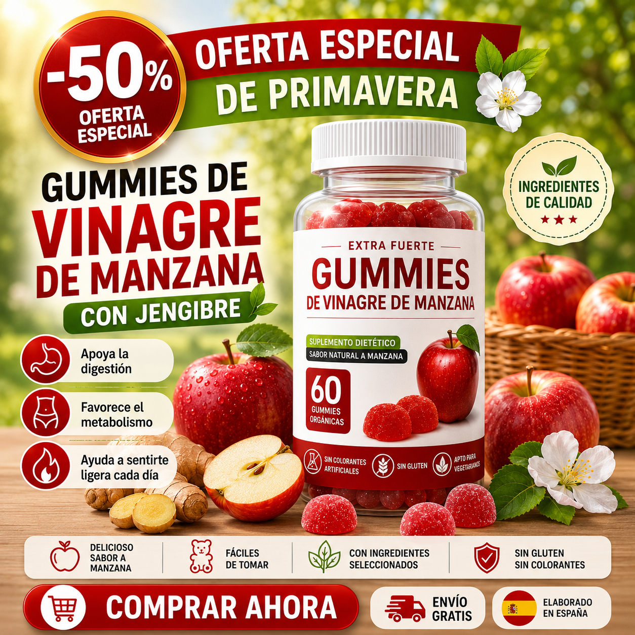 Gummies de Vinagre de Manzana para Digestión y Adelgazamiento – Gomitas Keto Detox 60 Unidades