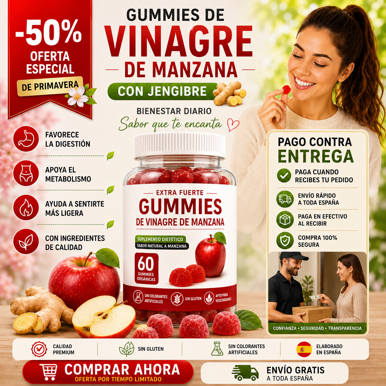 Gummies de Vinagre de Manzana para Digestión y Adelgazamiento – Gomitas Keto Detox 60 Unidades