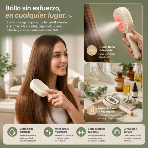 Cepillo Eléctrico NanoMist™ 3 en 1 | Hidratación, Masaje y Luz Roja